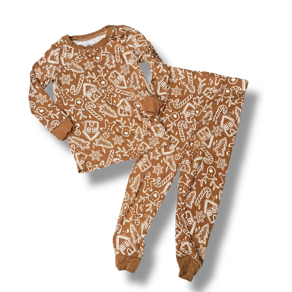Mebie Baby 18M Gingerbread Bamboo Viscose Pajama Set Brown Holiday Christmas PJ‎